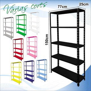 Estante 5 prateleiras várias cores aço 25cm multiuso em Oferta na Shopee