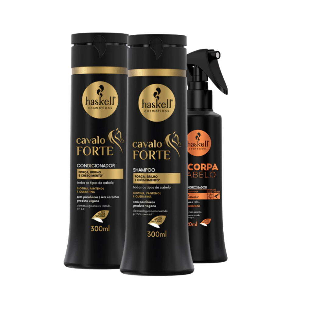Kit Haskell Shampoo e Condicionador Cavalo Forte 300ml + Fluido Encorpa Cabelo