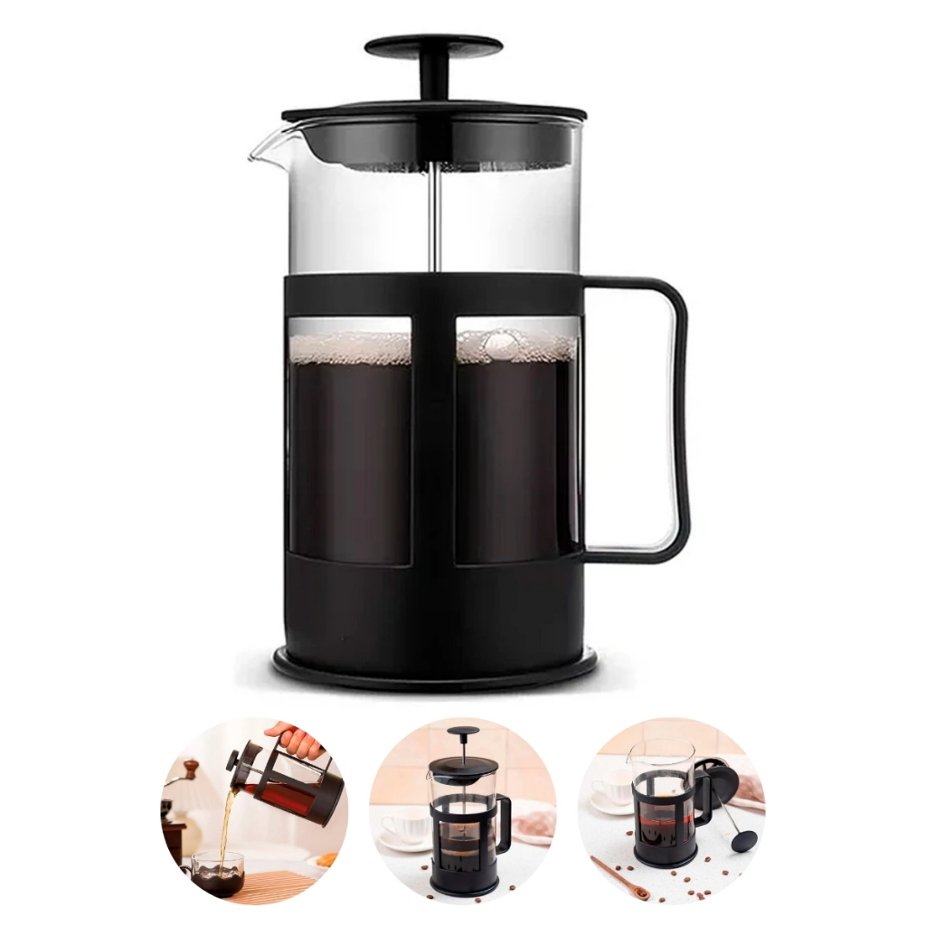 Cafeteira Prensa Francesa 1L Vidro Inox Prepara Café Chá Leite Cremoso