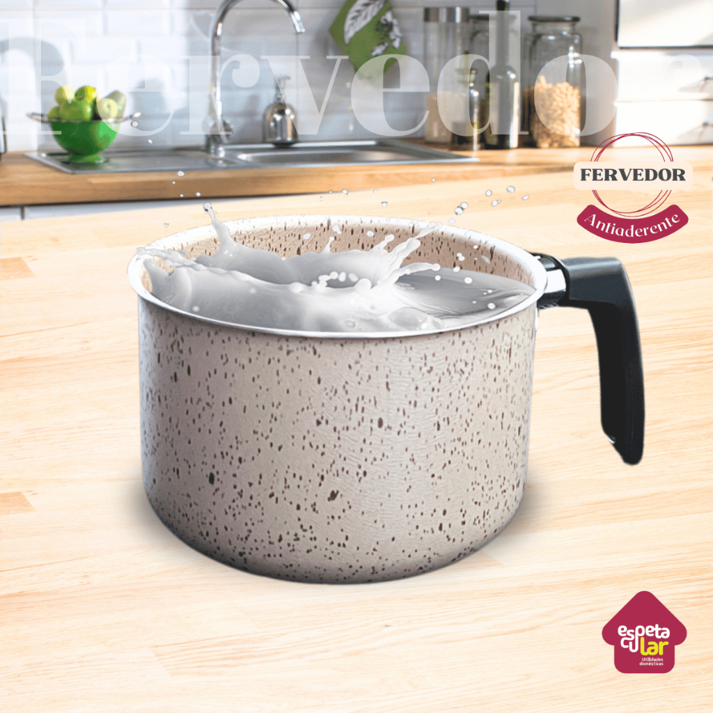 Caneco Fervedor 14Cm Antiaderente Teflonada 1,5 Litro Bege, Cinza e Vermelho Água Chá Canecão Caneca