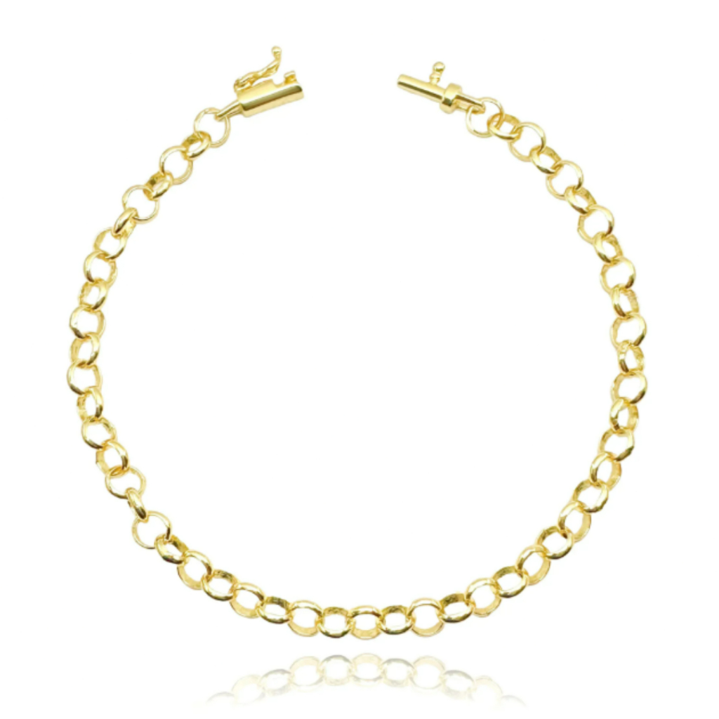 Pulseira Elo Portugues 5mm de Ouro 18k Pulseira Masculina Banhada a Ouro com Fecho Canhão