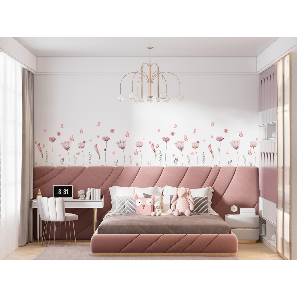 Adesivo De Parede Em Recorte Sem Fundo Flores Floral Raminhos Jardim Borboletas Quarto Menina em Oferta na Shopee