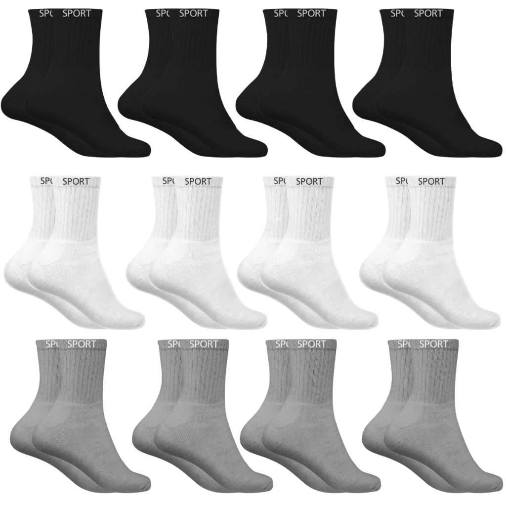 Kit 1 a 12 Pares Meias Cano Alto Sport Adulto Esportiva Masculina Feminina Unissex Sortidas Algodão