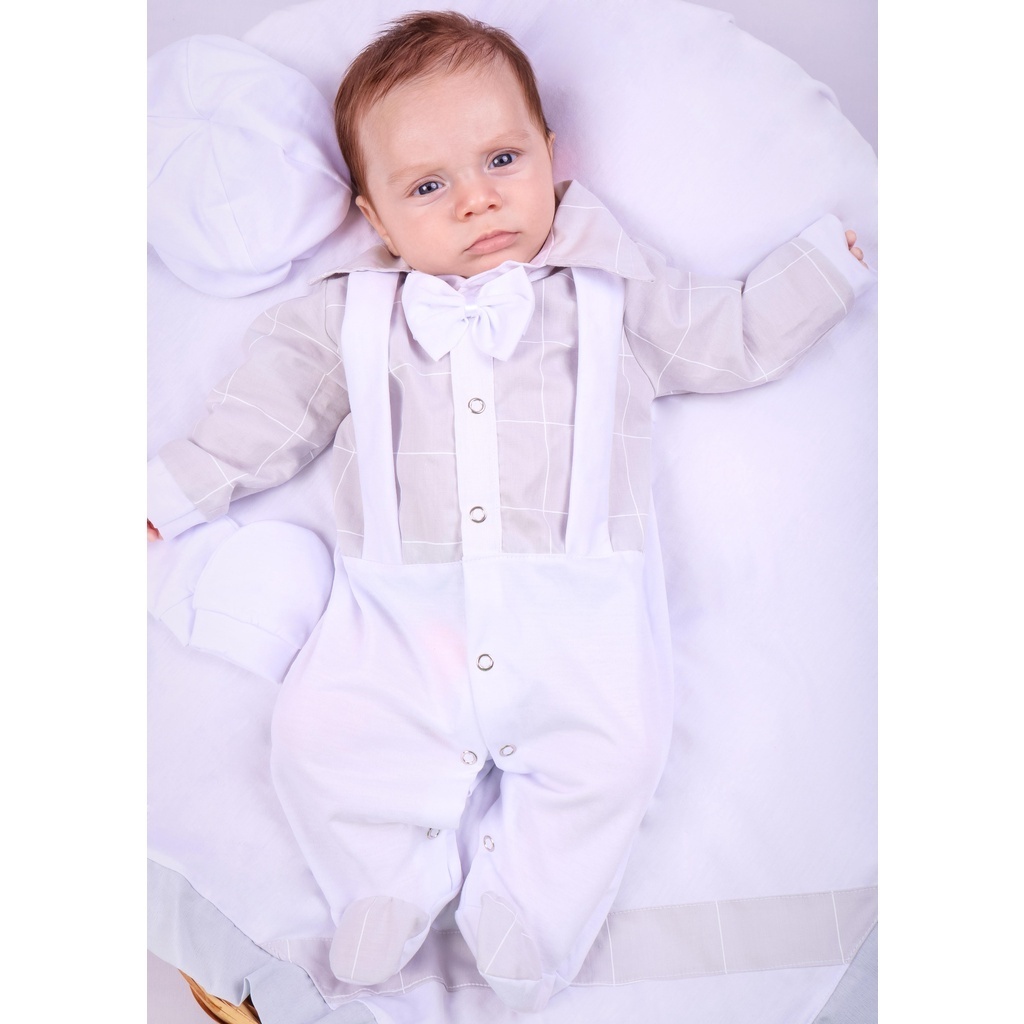 Saída de Maternidade Para Bebe Menino 100% Algodão Suspensório 04 peças Coleção Igor