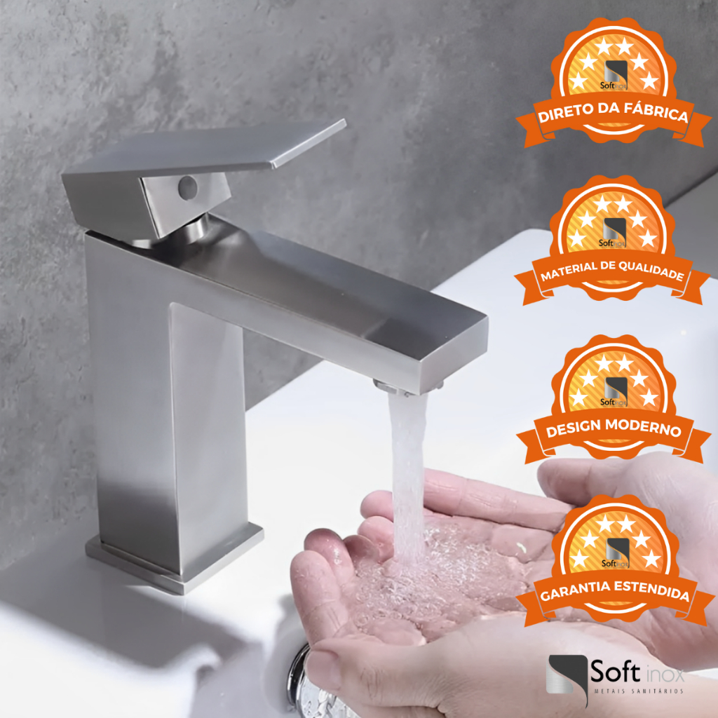 Torneira Monocomando Inox Banheiro Resistente a Maresia Bica Baixa Alta Escovada Preto Fosco Cromada