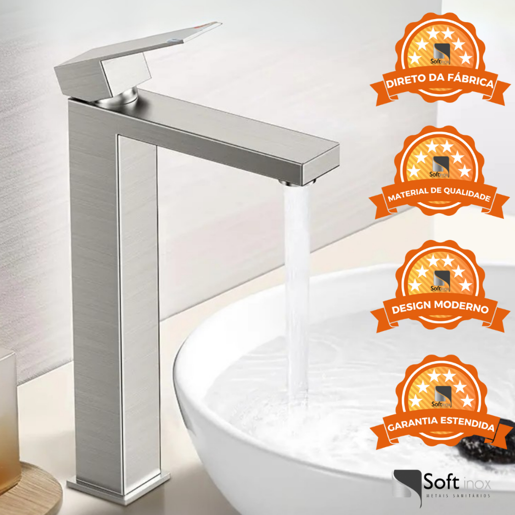 Torneira Monocomando Inox Banheiro Resistente a Maresia Bica Alta Baixa Escovada Preto Fosco Cromada