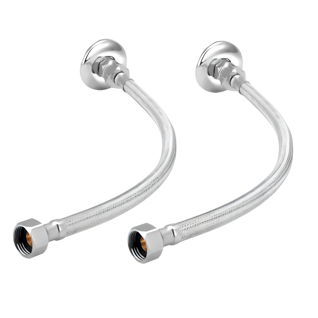 Kit 2 Engate Flexível Rápido Mangueira 60cm Inox Trançado 1/2 Polegada Água Quente Fria Pia Torneira Cuba Bidê Banheiro