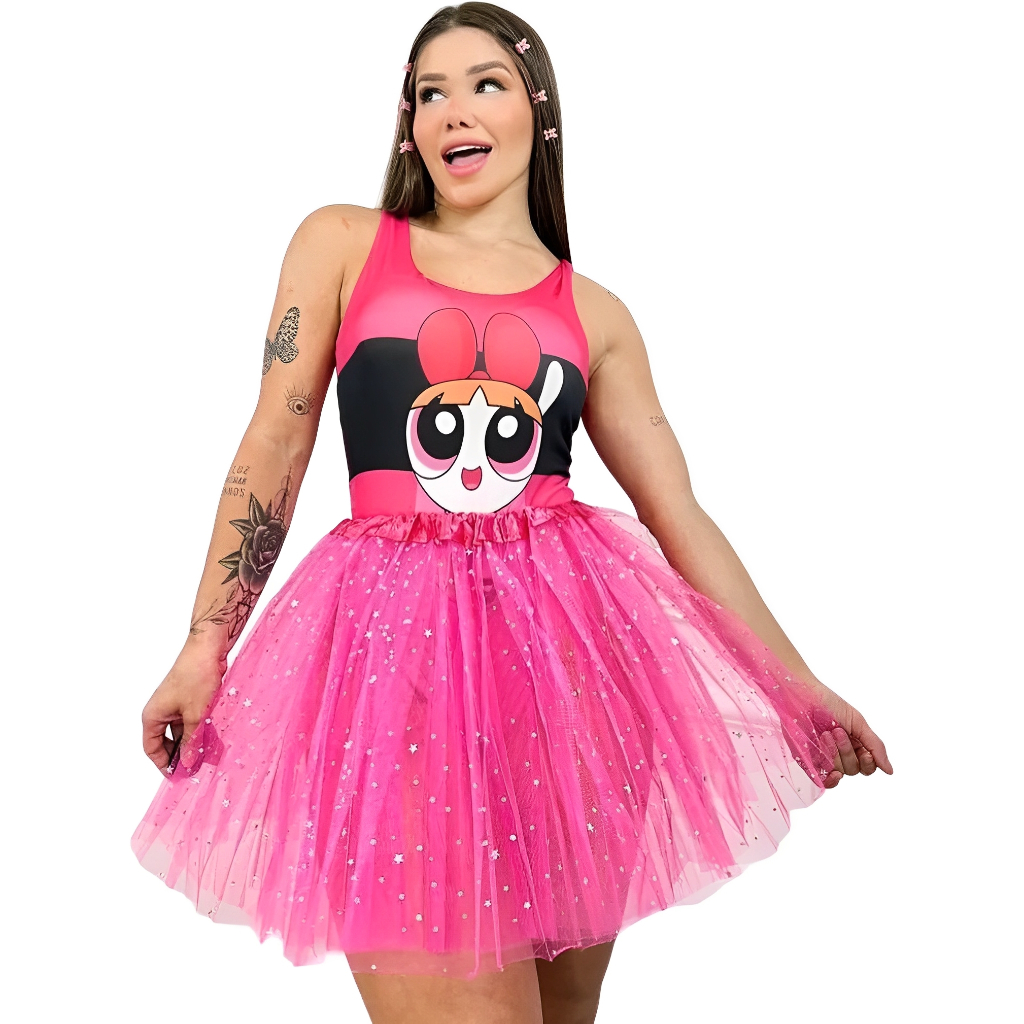 Fantasia Conjunto Meninas Super Poderosas Body E Saia Tule