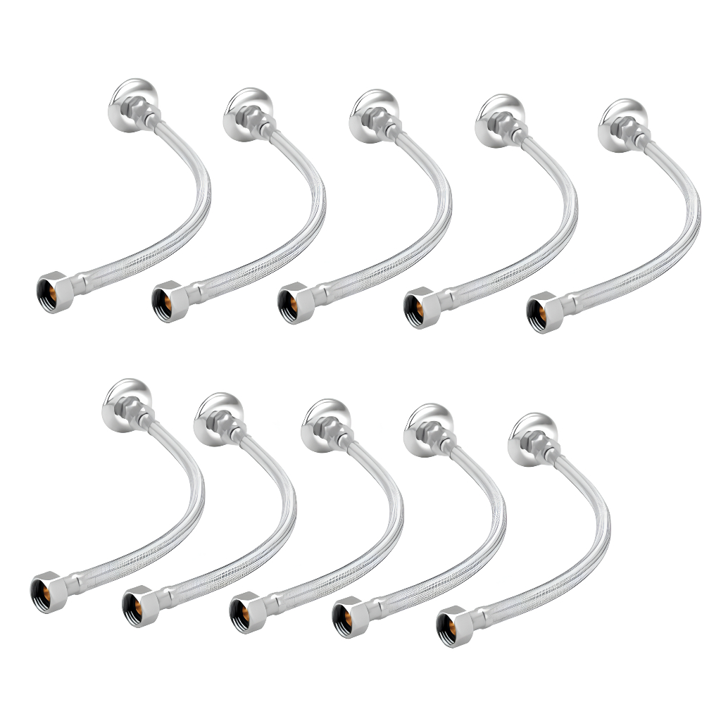 Kit 10 Engate Flexível Rápido Mangueira 60cm Inox Trançado 1/2 Polegada Água Quente Fria Pia Torneira Cuba Bidê Banheiro