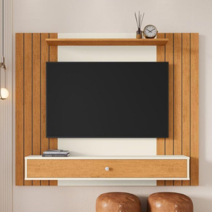 QUEIMA DE ESTOQUE - Painel para Tv sala quarto escritório até 43 polegadas Berlim - Off White Nature