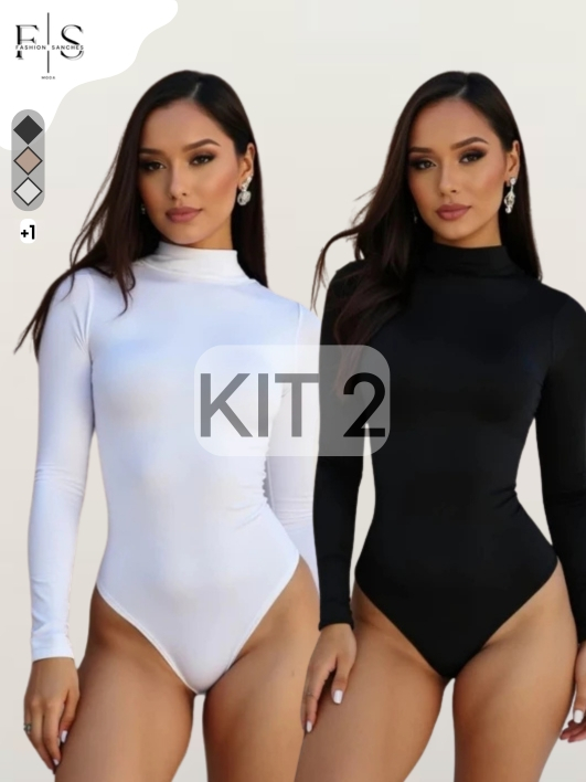 KIT 2 Body Feminino Suplex manga longa gola alta Cacharrel Segunda Pele Premium Moda Bory Bore em Oferta na Shopee