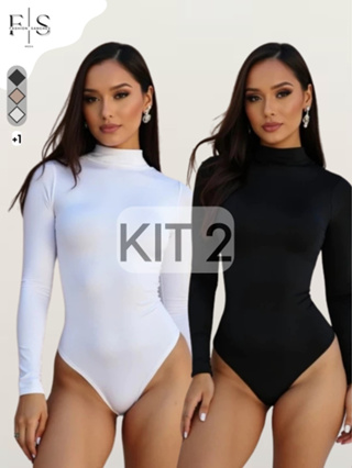 KIT 2 Body Feminino Suplex manga longa gola alta Cacharrel Segunda Pele Premium Moda Bory Bore em Oferta na Shopee