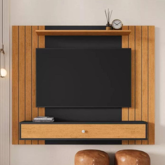 QUEIMA DE ESTOQUE - Painel para Tv 43 Polegadas sala quarto escritório Berlim - Preto Nature