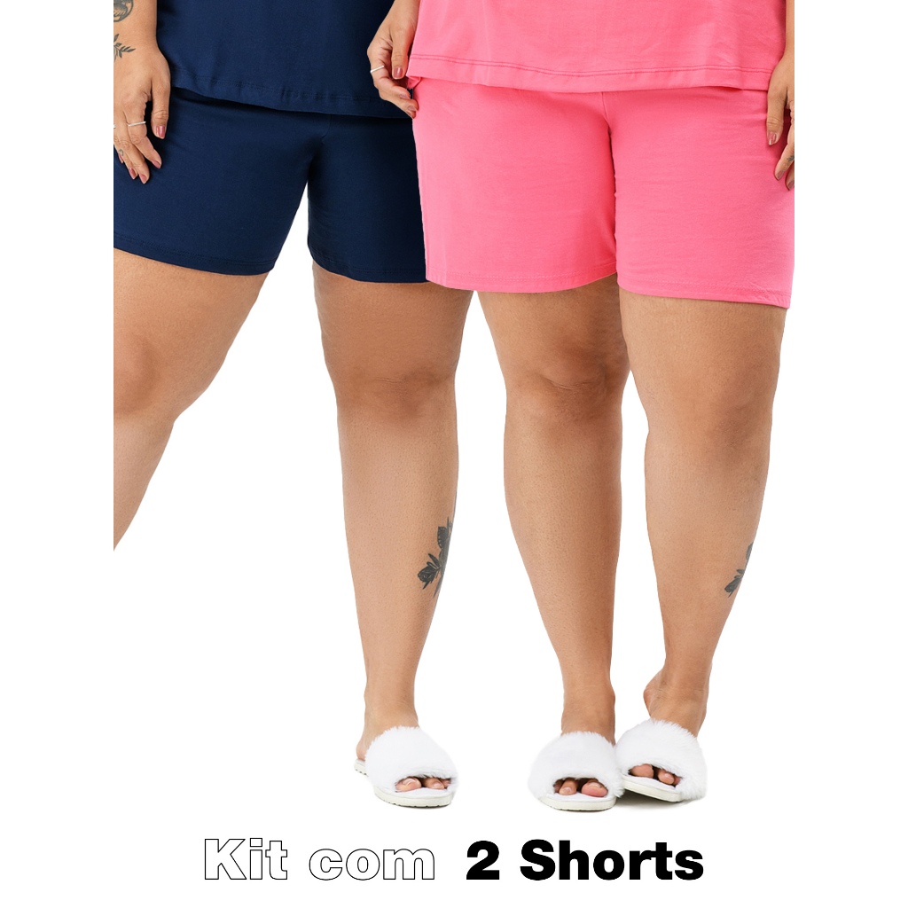 Kit com 2 Shorts 100% Algodão em cores sortidas em Oferta na Shopee