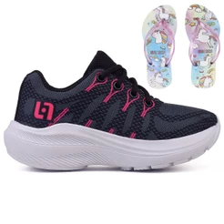 Kit Tênis Infantil Casual Meninas Escolar Basico Confortavel + Chinelo