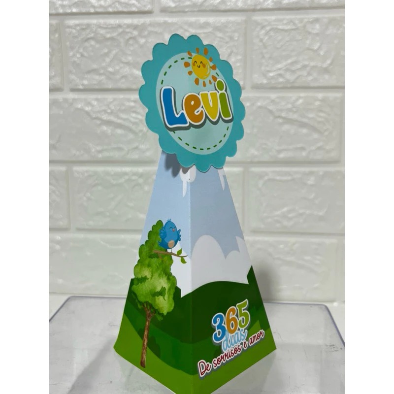Caixa Pirâmide Personalizada 365 SORRISOS - Caixinhas Personalizadas - Aniversário - Lembrancinhas - PAPEL FOTOGRÁFICO