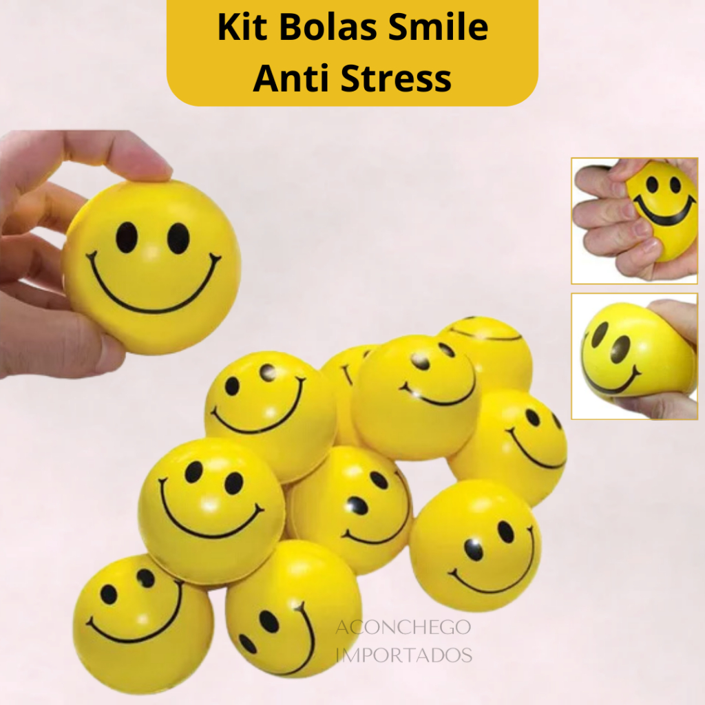 Kit Bolinha Smile Anti Stress De Apertar Emoji Terapia Fisioterapia Massagem em Oferta na Shopee