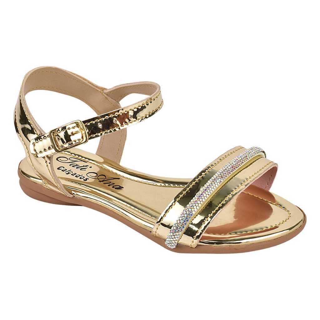 Sandália Infantil Rasteira Casual Verniz Fivela Gáspea Tira Strass Brilho Confortável Moda em Oferta na Shopee