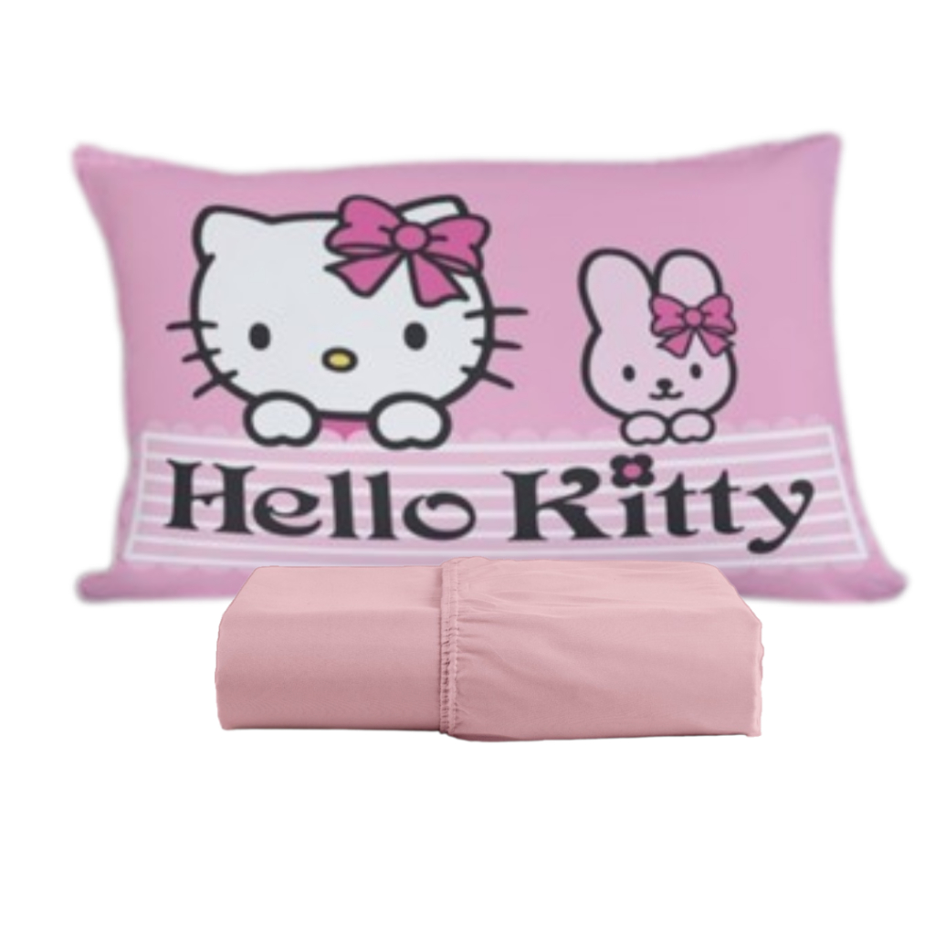 Lençol Hello Kit Kit Solteiro 02 Peças Micropercal com Elastico Personagens Infantil Estampado