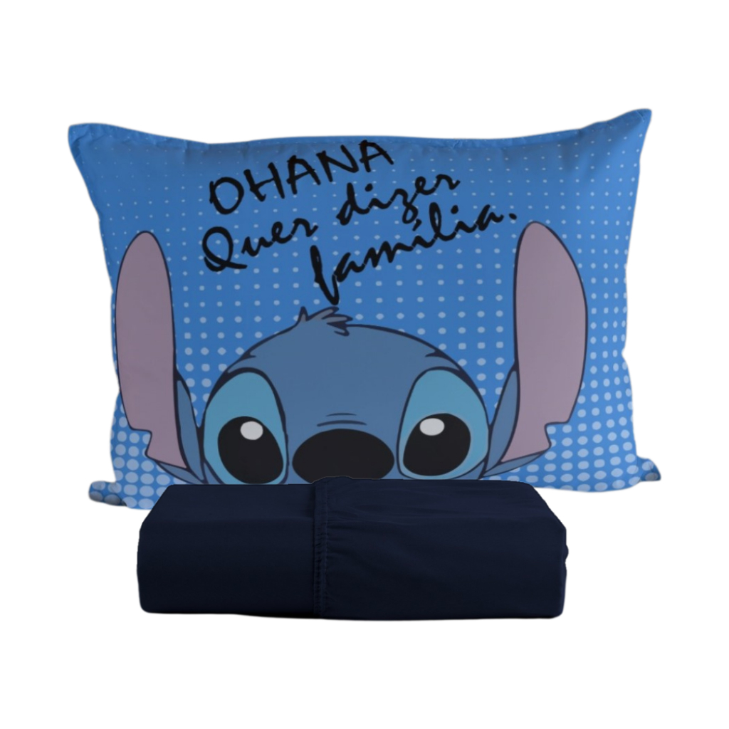 Lençol Lilo Stitch Kit Solteiro 02 Peças Micropercal com Elastico Personagens Infantil Estampado
