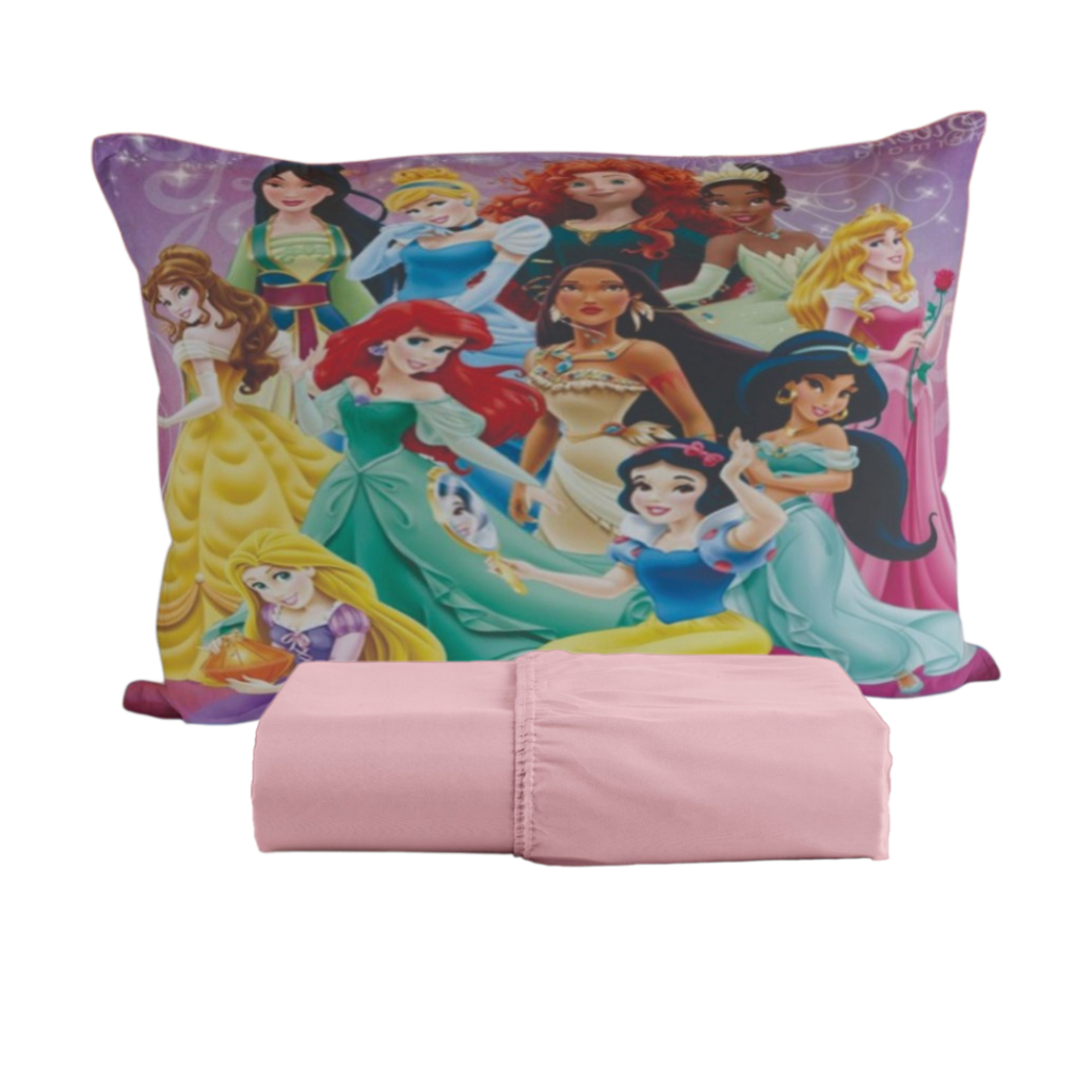 Lençol Princesas Disney Kit Solteiro 02 Peças Micropercal com Elastico Personagens Infantil Estampado