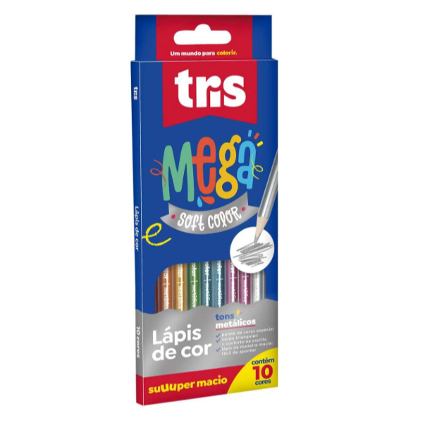 Lapís de Cor Mega Soft Color Metálico Tris - 10 Cores