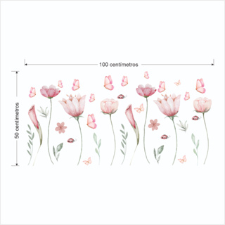Adesivo De Parede Em Recorte Sem Fundo Flores Raminhos Jardim Borboletas Rosa em Oferta na Shopee
