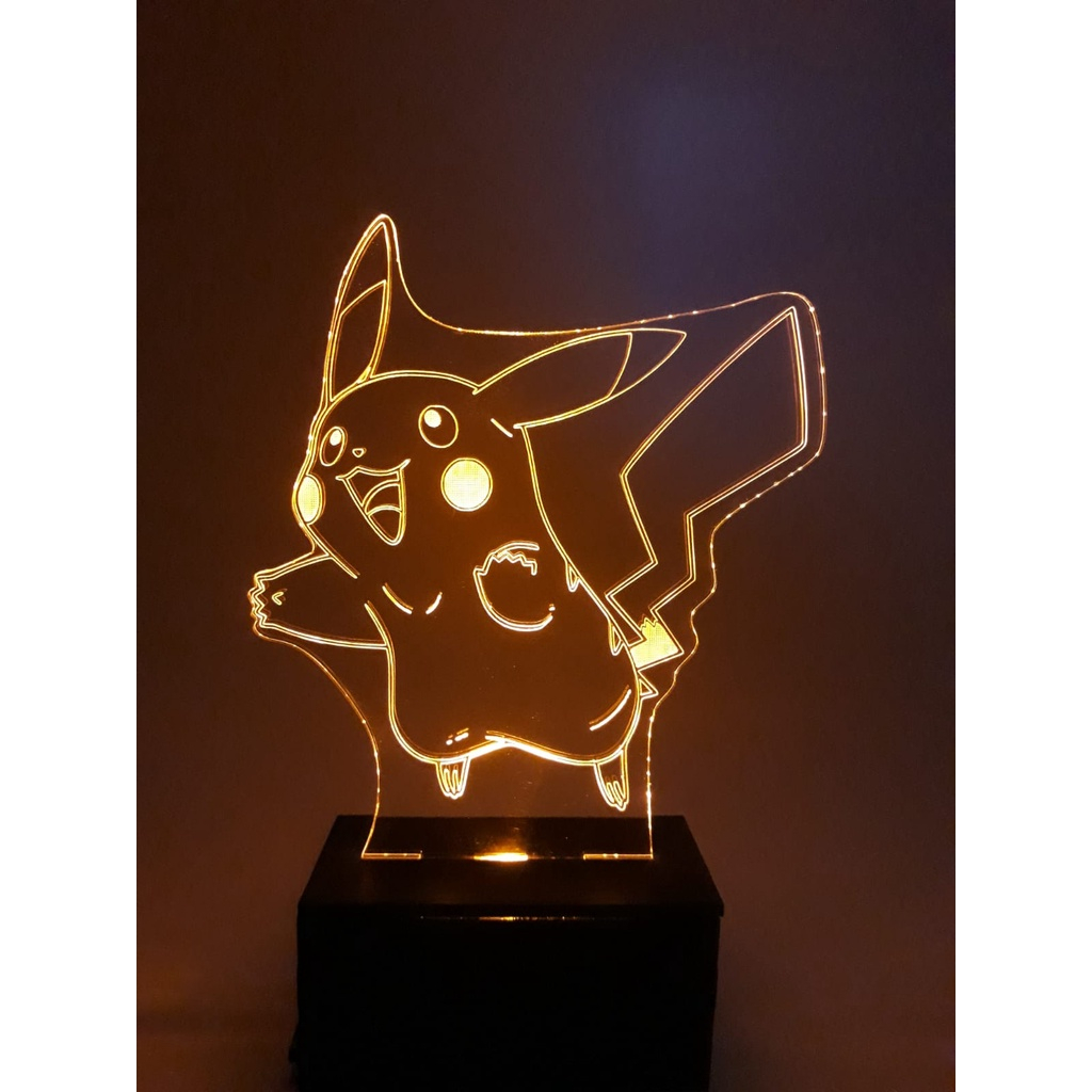 Luminária abajur led P0k3m0n Plkachu 16 cores RGB USB e Pilha