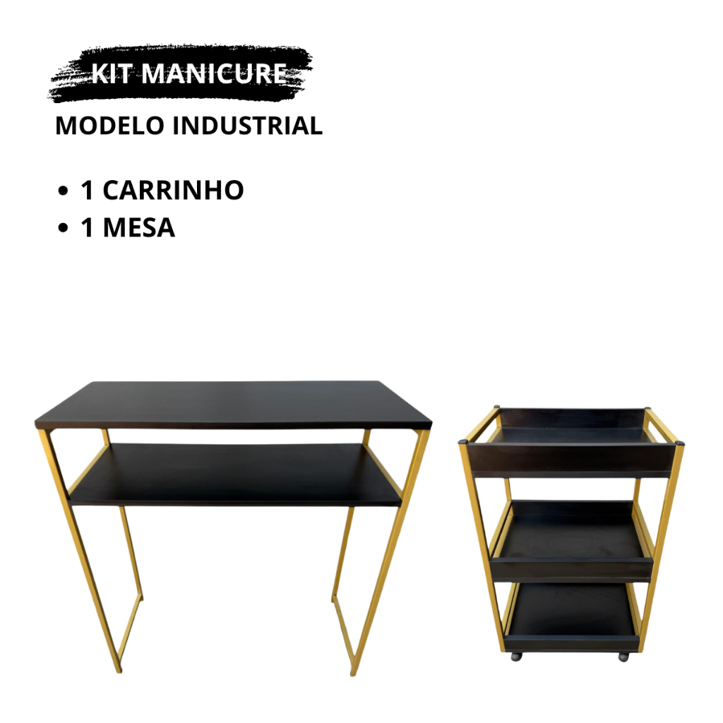 Kit Mesa Para Manicure + Carrinho Organizador Auxiliar com Rodinhas Modelo Industrial em Oferta na Shopee