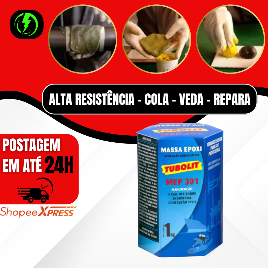 Massa Epóxi Subaquática Mep 301 1kg Tubolit Cola Naval Reparo Subaquático