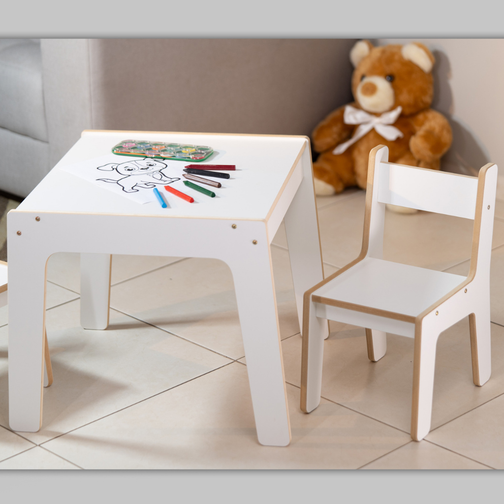 Mesa infantil, criança, mesinha, infantil, mesa, mdf (Kit 1 mesa + 1 cadeira)(Branco / Azul)
