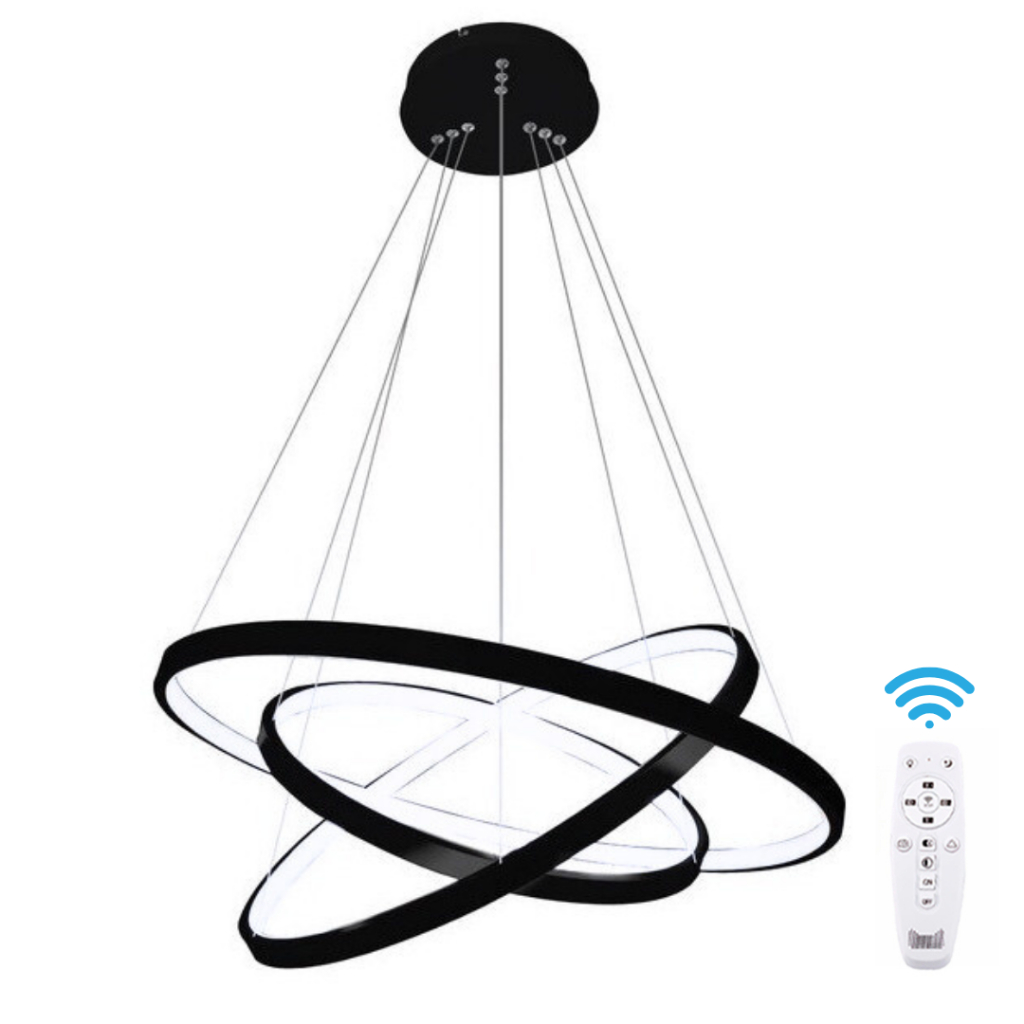 Lustre Led Moderno Preto Pendente Anéis 3 Arco Aro Preto
