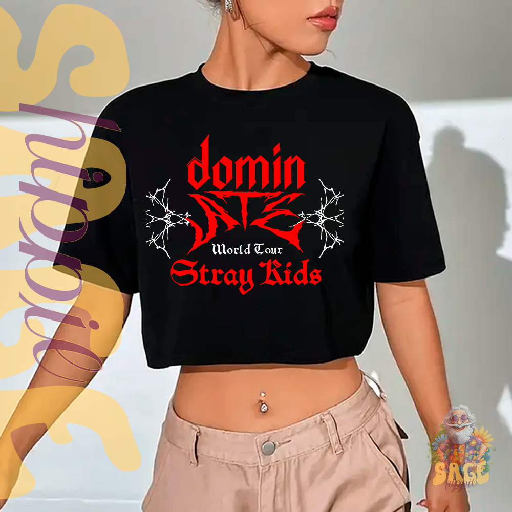 Blusa Feminina Cropped Oversized Stray Kids Dominate World Tour Grupo Kpop Confortavel Estiloso Versatil