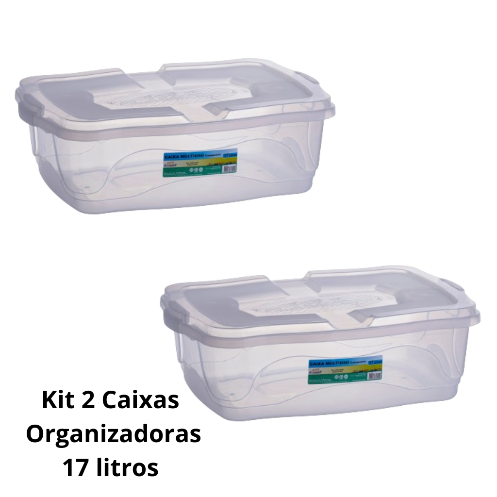 Jogo de 2 Caixas Organizadoras 17 Litros Transparente Reforçadas em Oferta na Shopee