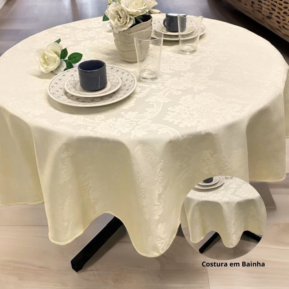 Toalha De Mesa Redonda luxo 4 Lugares 1,60m Ø Tecido Jacquard Grosso em Oferta na Shopee