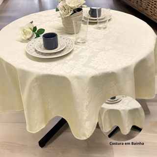 Toalha De Mesa Redonda luxo 4 Lugares 1,60m Ø Tecido Jacquard Grosso em Oferta na Shopee
