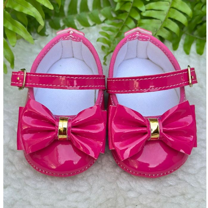 Sapatilha Bebê tipo Boneca Pink Fucsia com Laço verniz e metal – Sapatinho Pink Fúcsia de bebê em Oferta na Shopee