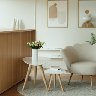 Conjunto de Mesinhas Canto E Apoio Pé Palito Tripé Porta Quadros E Objetos Tampo Orgânico
