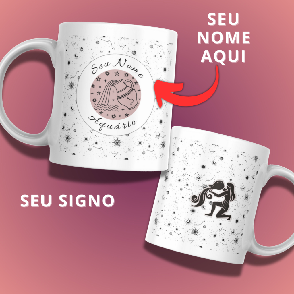 Imagem Caneca Signos e Zodíacos de Porcelana Personalizada com o seu Nome