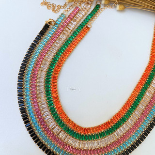 Choker zircônia com banho de ouro e prata riviera em zircônia choker verde choker laranja choker preta choker azul