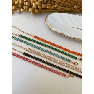 Pulseira em zircônica com banho de ouro e prata pulseira verde pulseira laranja pulseira cristal pulseira azul preta