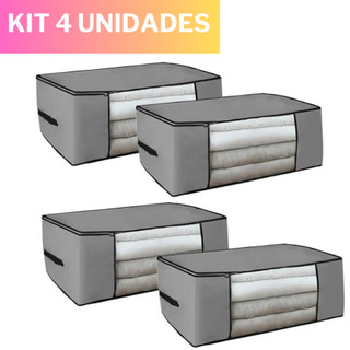 Kit 4 Caixas Organizadoras de Roupas Calçados Cobertas TNT Com Tampa Ecológico Anti-Poeir…
