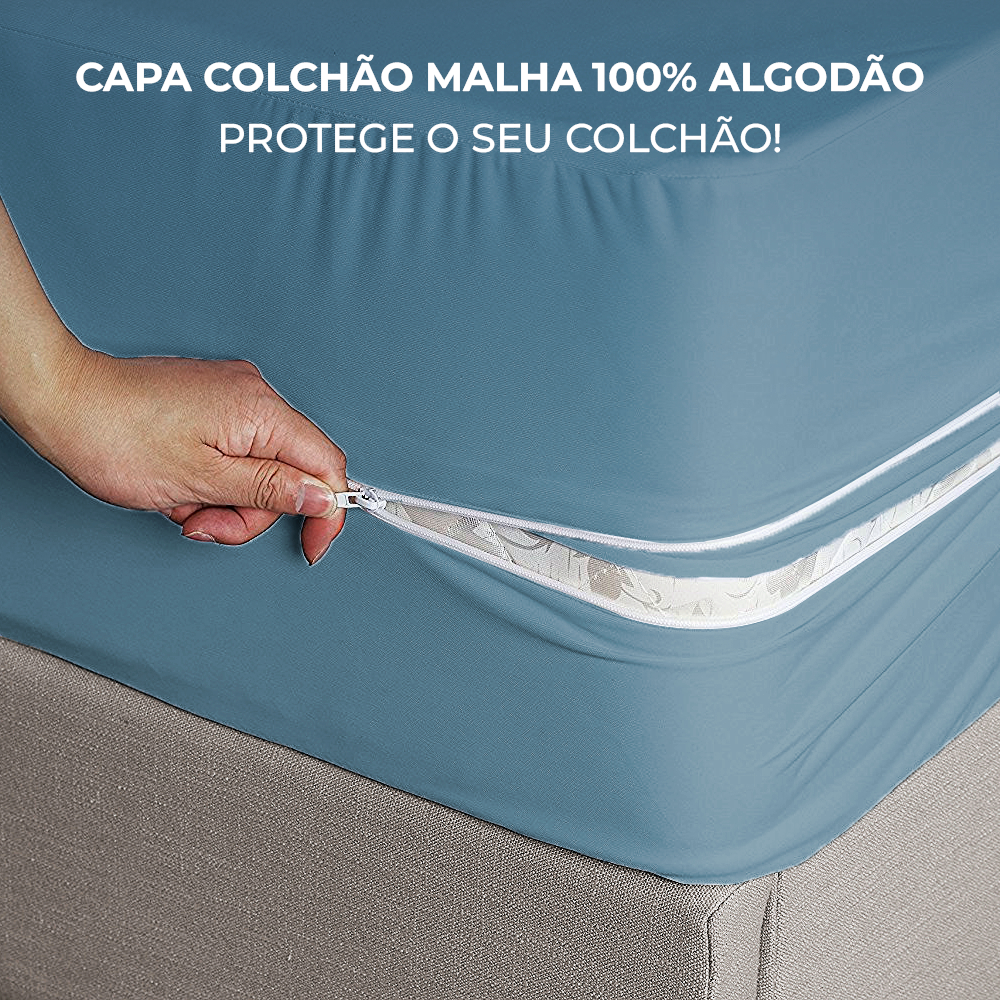 Capa Protetora de Colchão 100% Algodão Malha Grossa com Zíper