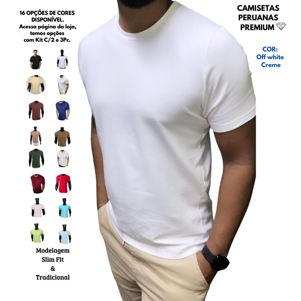 Camisetas masculina básicas malha peruana com elastano novas cores slim fit e tradicional premium. em Oferta na Shopee