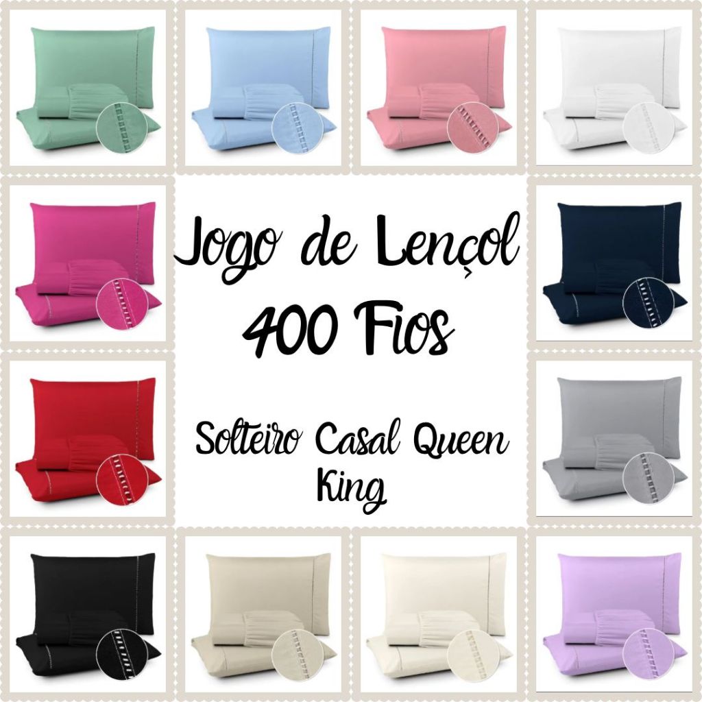 Kit Lençol berço solteiro casal queen king 400 fios 02 e 03 peças
