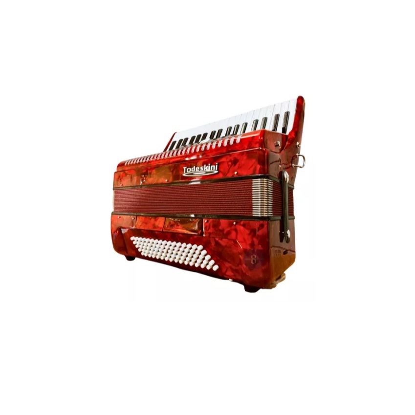 Acordeon 120 Baixos Sanfona Todeskini, Vermelho Brilhante, Piano Chemnitzer, Som Profissional Alça, Estojo, Nota Fiscal.