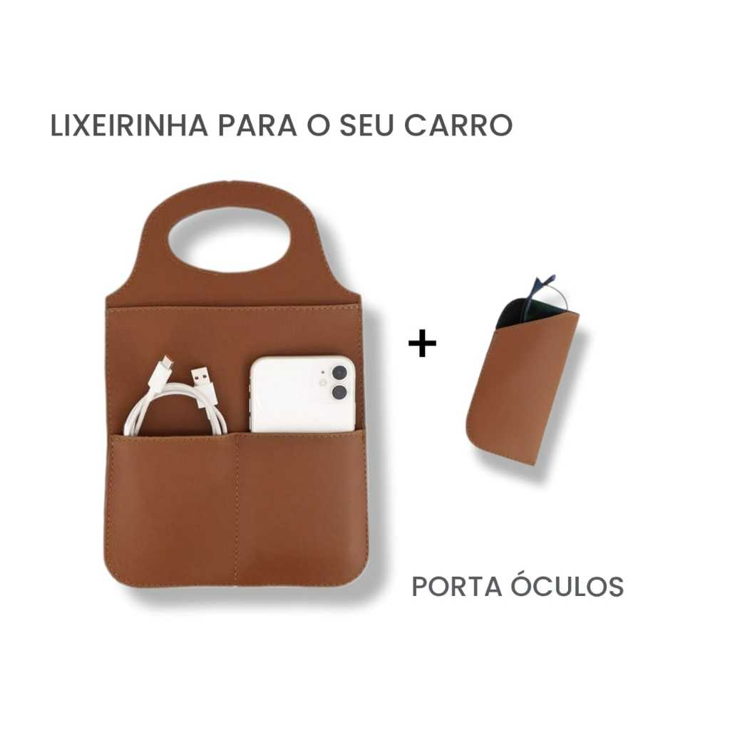 Kit Porta Lixeira Automotivo em Couro,Porta lixo para Carro/Porta celular/Porta oculos em Oferta na Shopee