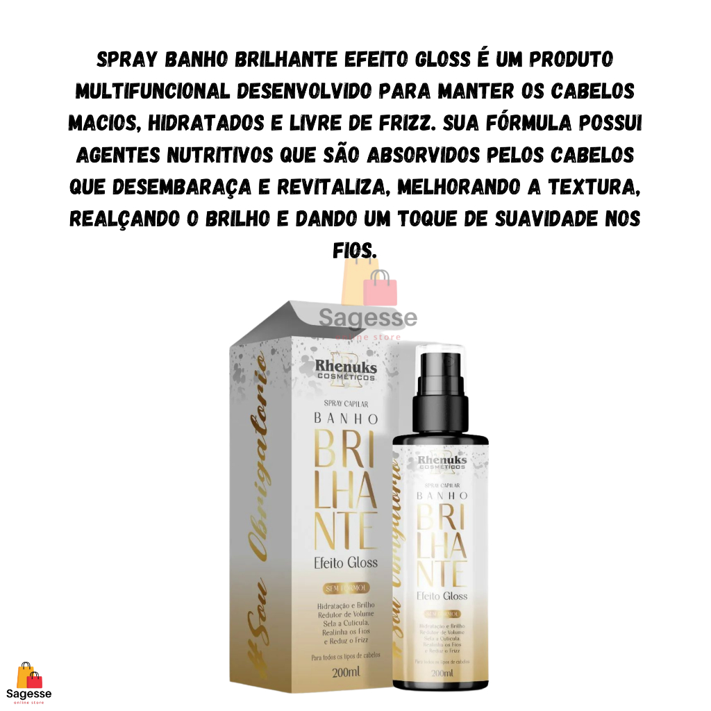 Detalhes do Kit Spray Capilar Meu liso + Spray Capilar efeito GLOSS BANHO BRILHANTE 200ml CADA