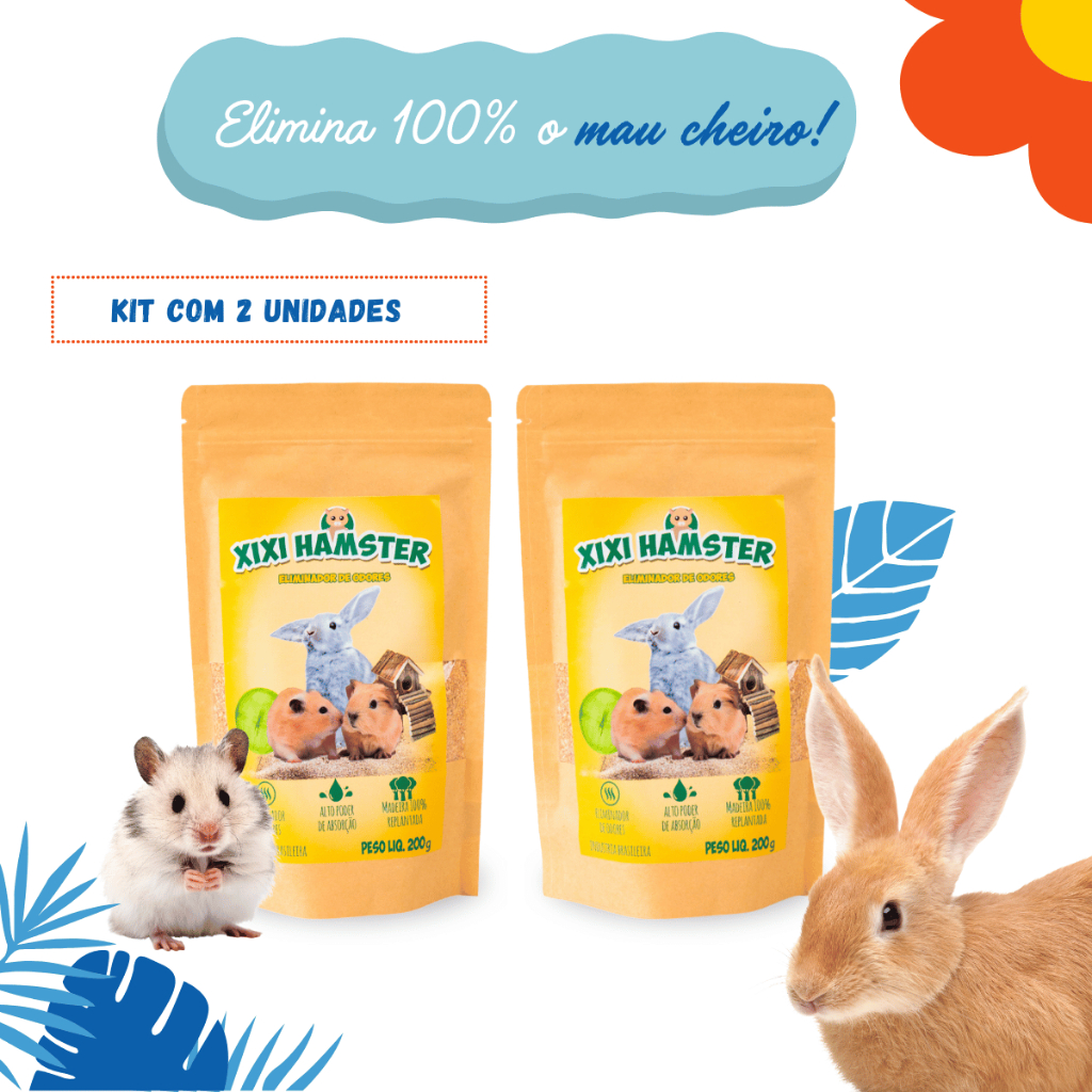 Kit c 2 Xixi Hamster Eliminador de Odor para Gaiola e Viveiro de Roedores Porquinho da Índia Coelho