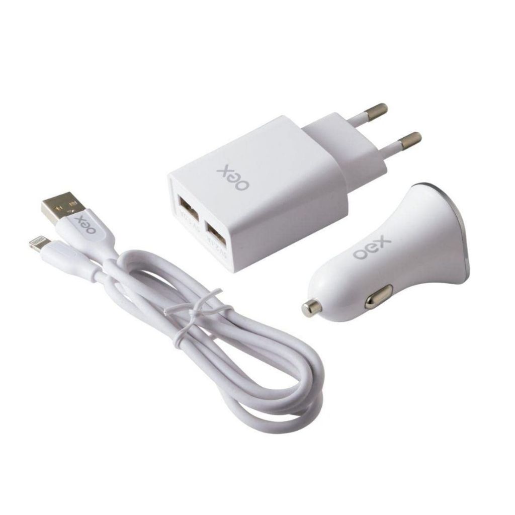 Kit Carregadores Lightning Automotivo E Tomada Oex Kv101